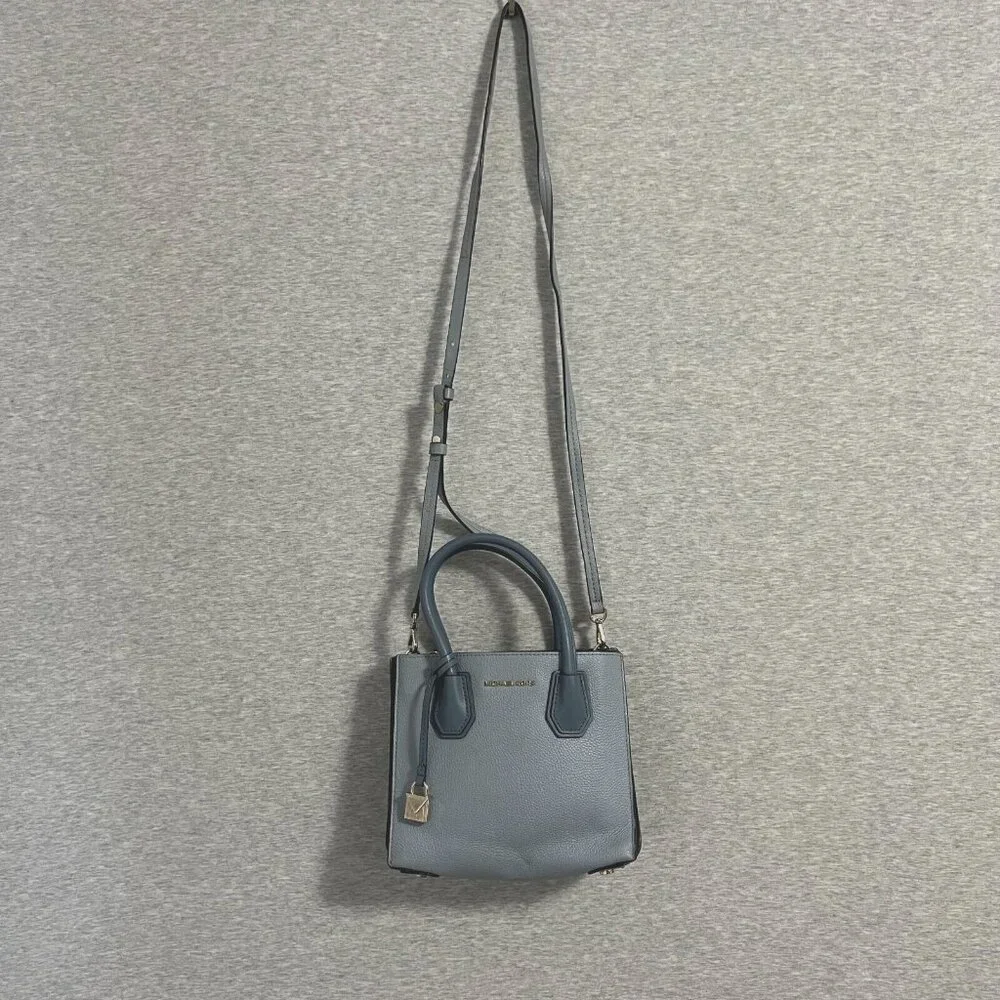 Michael Kors Mercer Satchel Bag‎ Top Handle Crossbody Pastel Blue Leather Charm